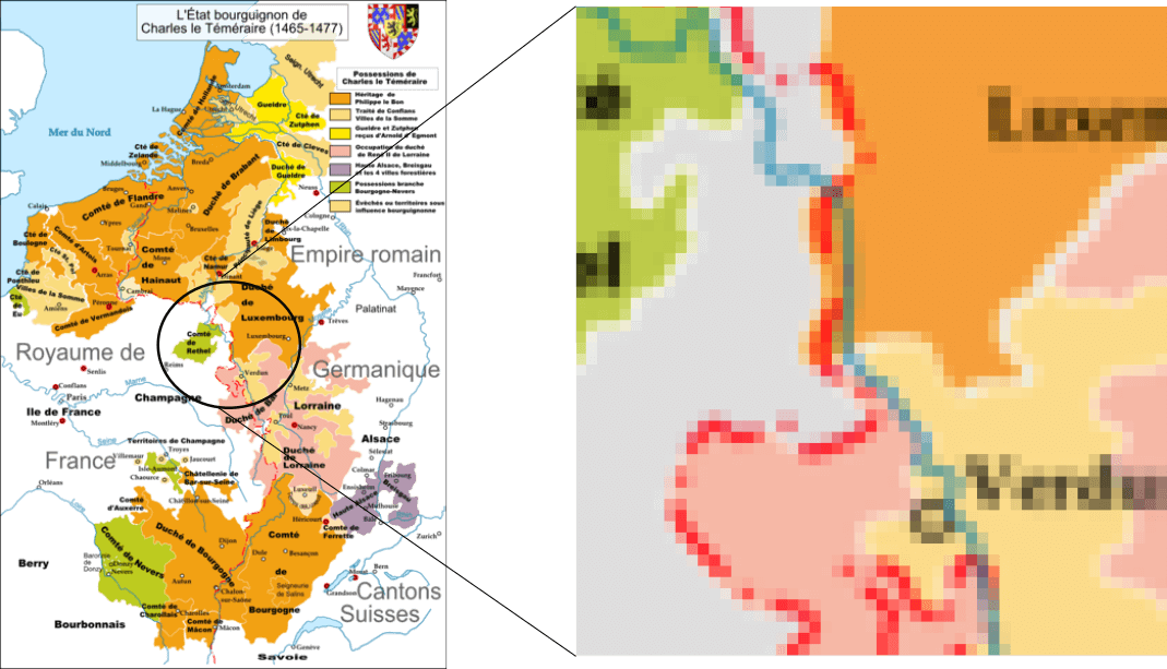 Zoom d'une image pour faire apparaître des pixels.