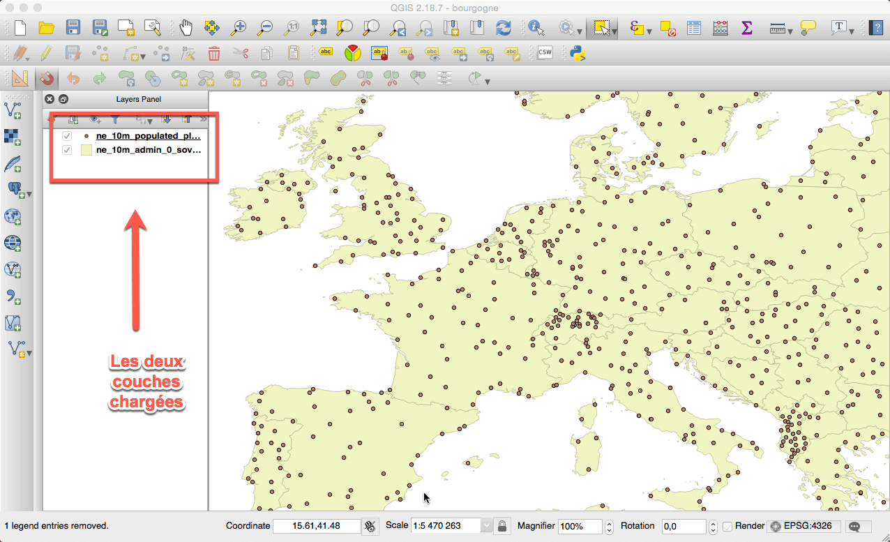 Les couches chargées dans QGIS