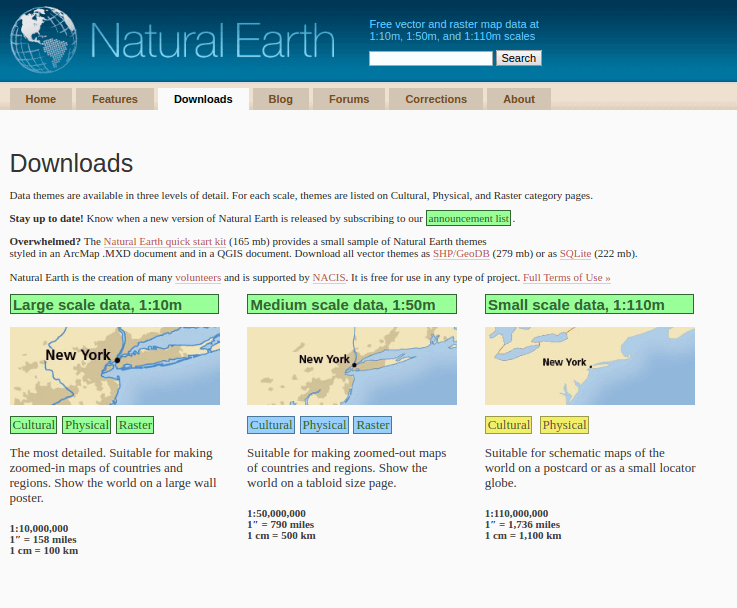 la plateforme Natural Earth Data