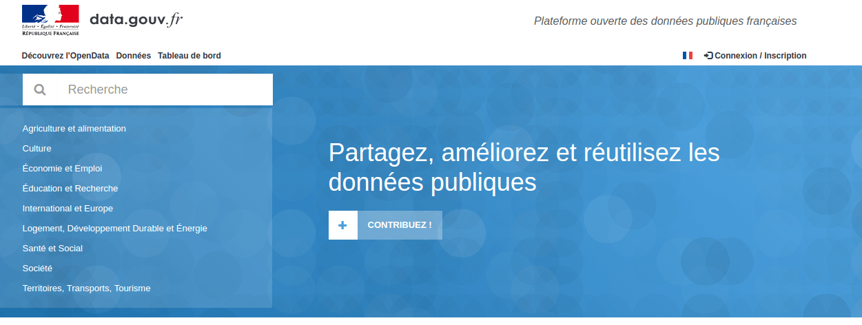 la plateforme d'open data du gouvernement Français