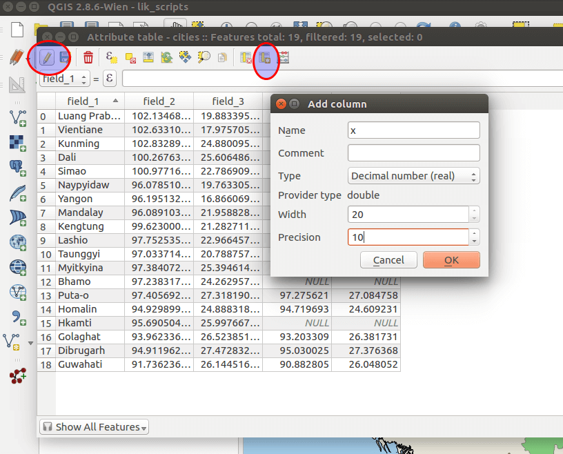 Ajouter une colonne à la table d'attributs sur QGIS