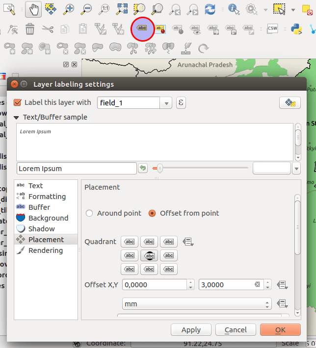 bouton étiquettes sur QGIS