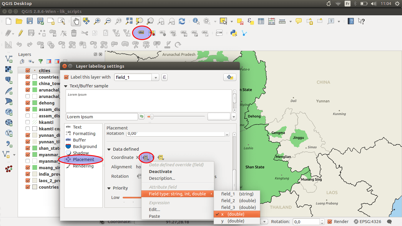 Définir les paramètres de position des étiquettes dans QGIS